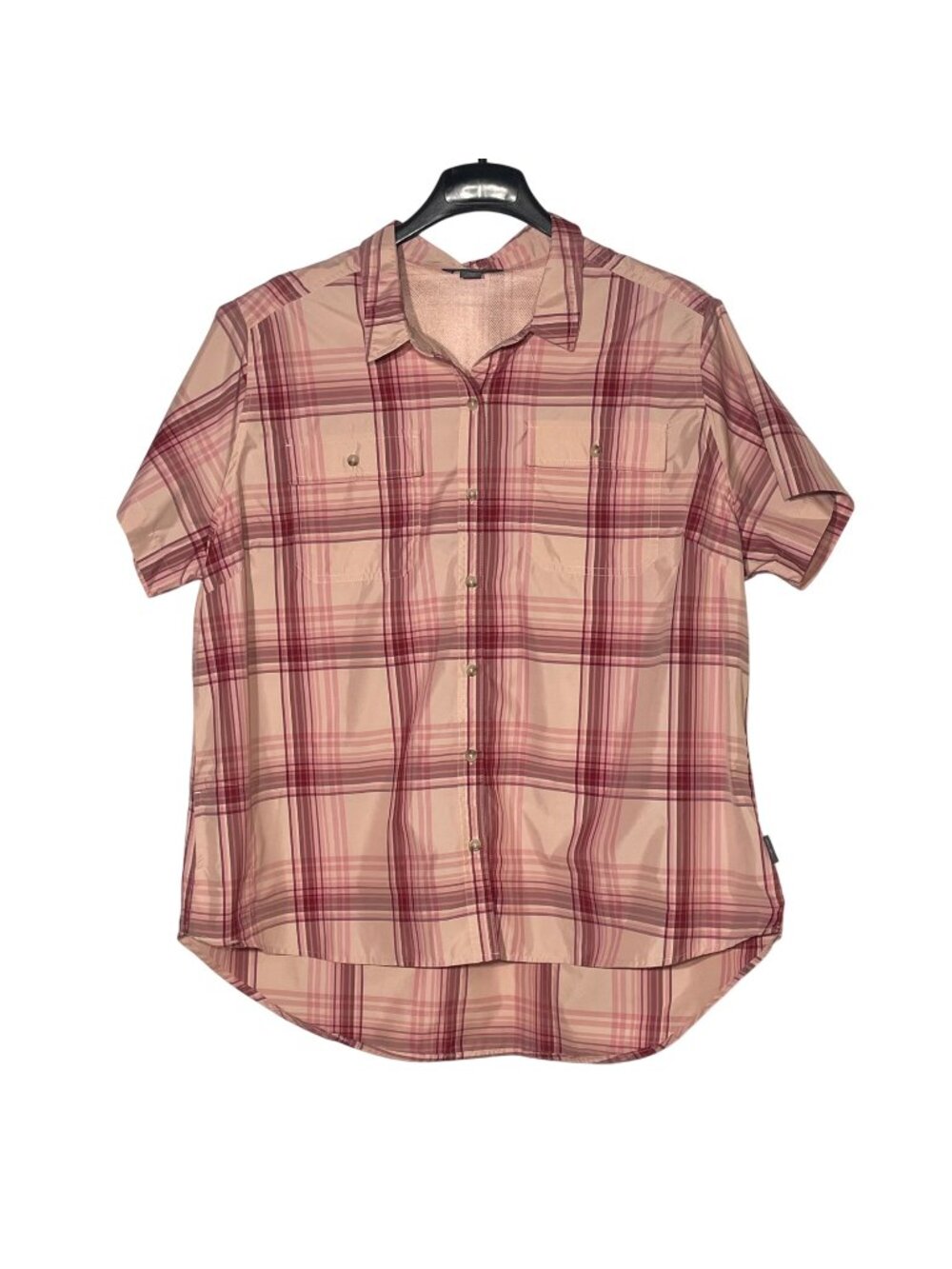 Eddie Bauer Plaid Button Down Nylon Top Blouse Pink Sz XXL Outdoor Gorpcore